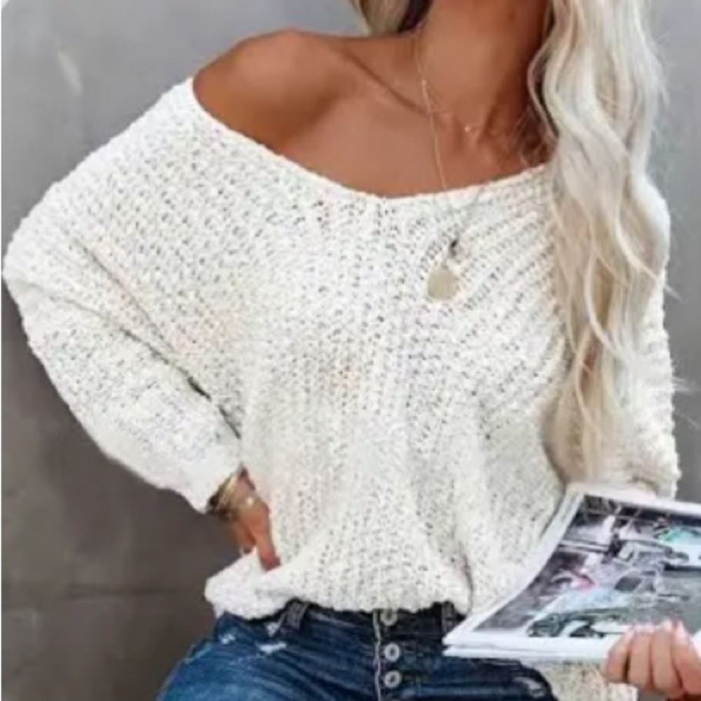 SHEIN oversized medium chunky knit long sleeve V neck sweater